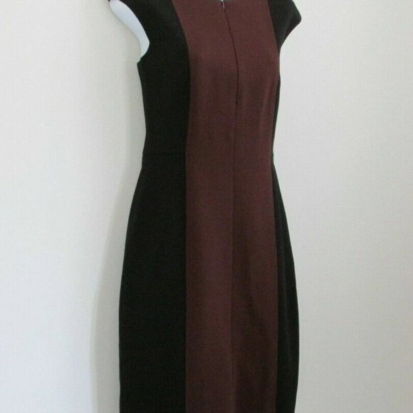 NWT AKRIS Garnet Black Viscose Cap Sleeve Color Block Jersey Sheath Dress 4 - Picture 2 of 7